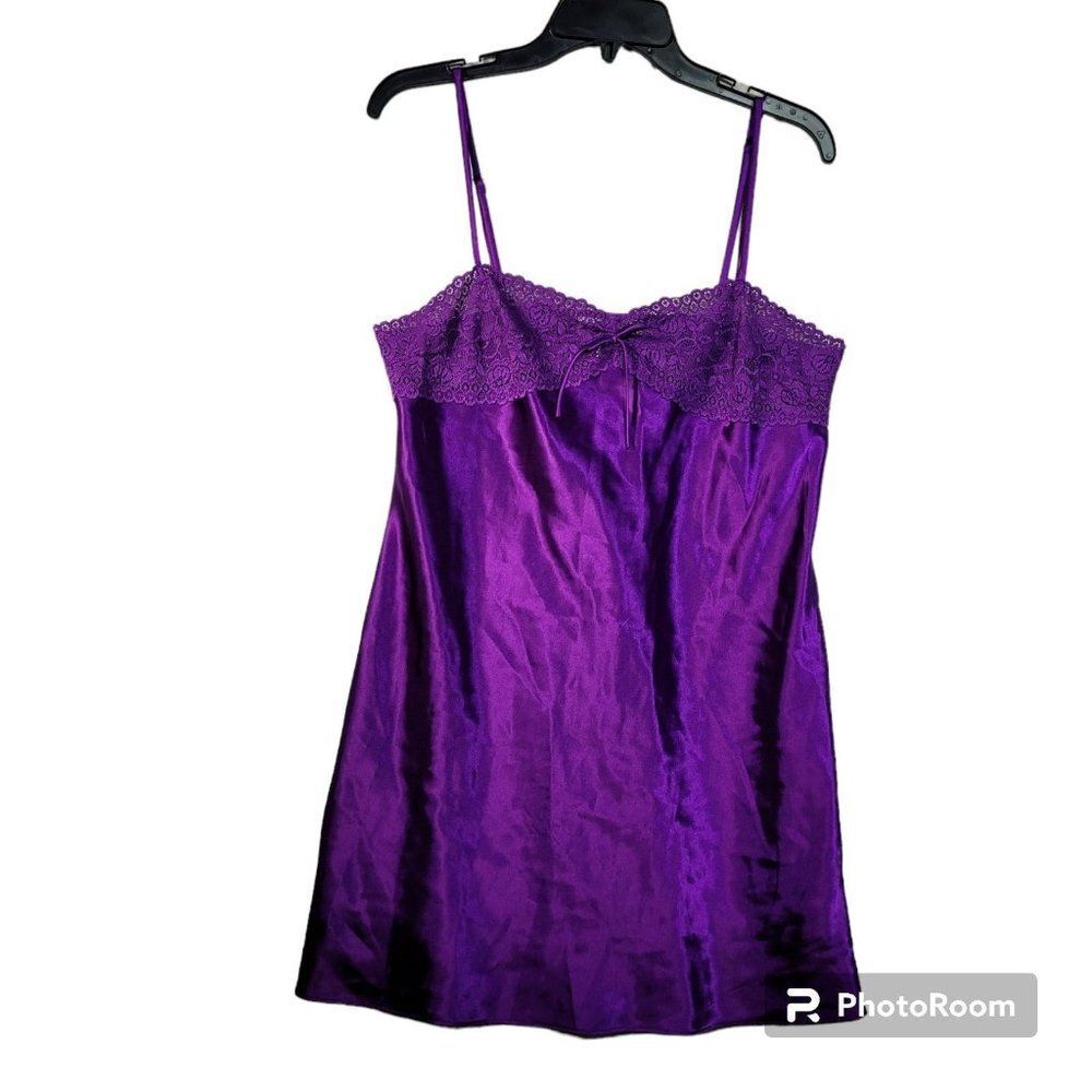 ^ Morgan Taylor Medium intimates chemise slip nighty lace bust royal purple